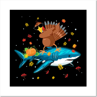 Dabbing Turkey Riding Shark Thanksgiving Christmas Gift Posters and Art